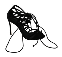 Dolce & Gabbana Schwarze Wildlederriemen Stilettos Schuhe Sandalen