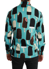 Dolce & Gabbana Blaues Seidenhemd mit Eiscreme-Print