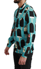 Dolce & Gabbana Blaues Seidenhemd mit Eiscreme-Print