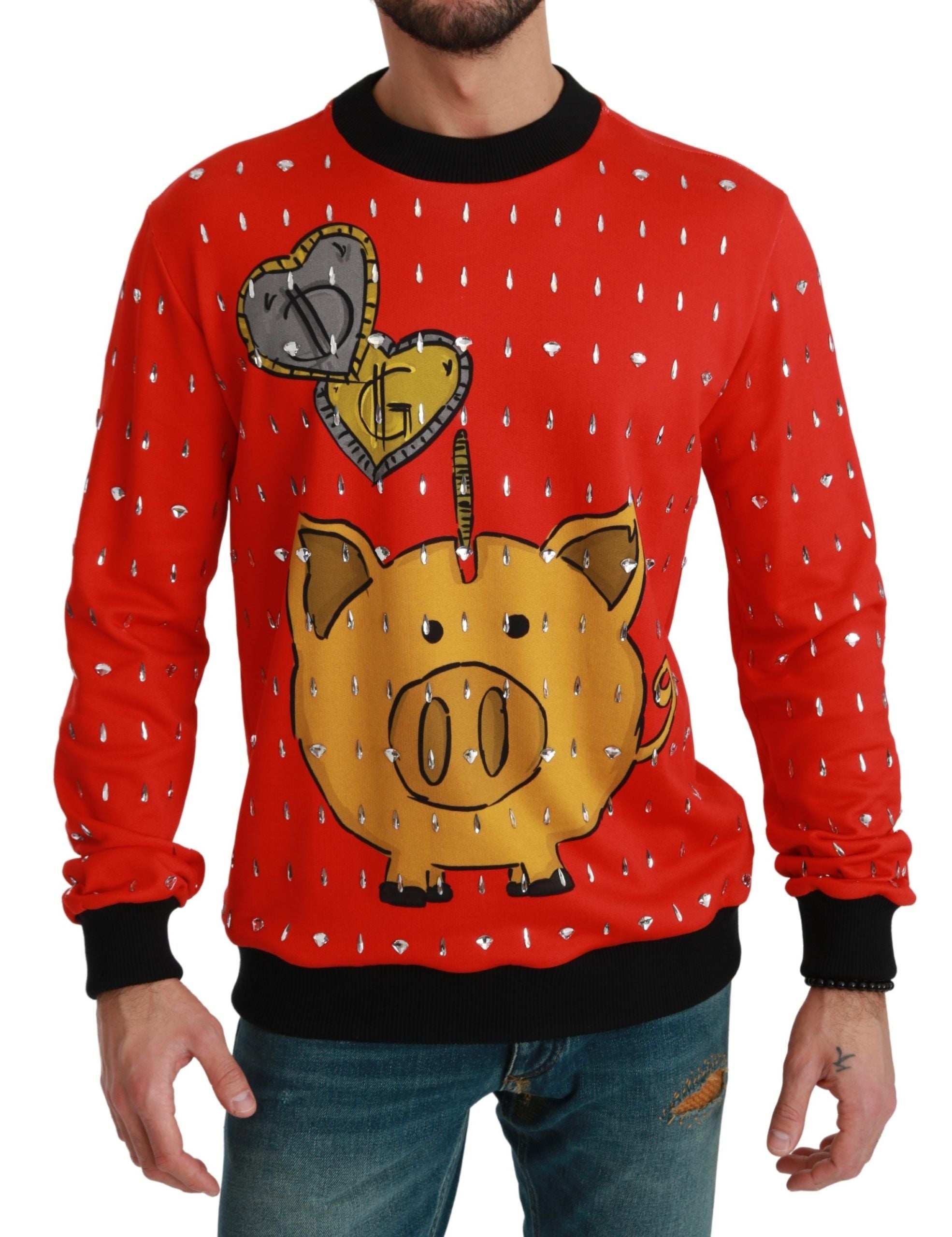 Dolce & Gabbana Roter Kristall Schwein des Jahres Pullover