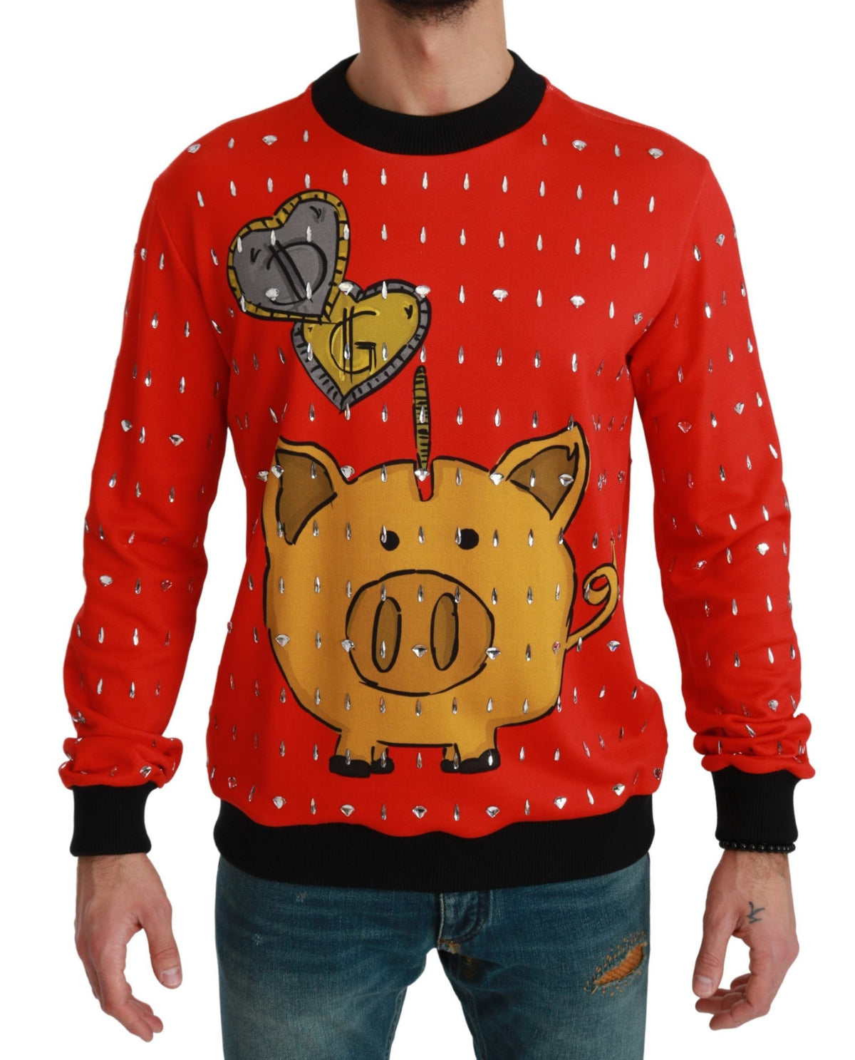 Dolce & Gabbana Roter Kristall Schwein des Jahres Pullover