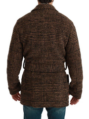 Dolce & Gabbana Brauner Karierter Woll-Robe-Mantel Wickeljacke