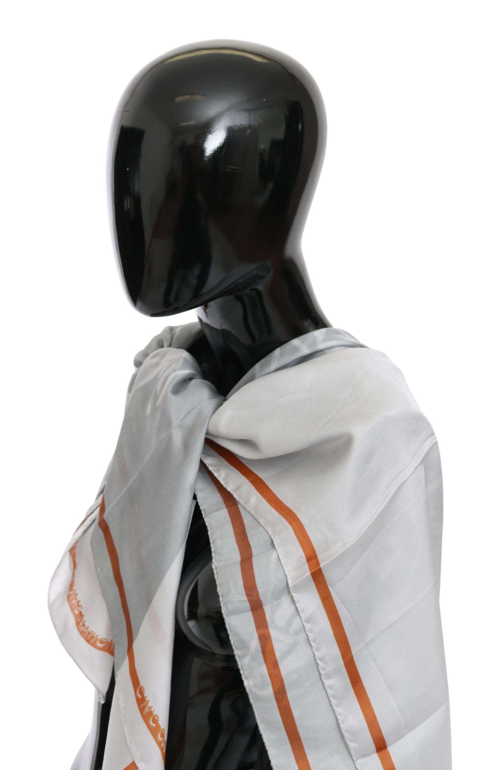 Costume National Grau Rot Seidenschal Foulard Wickelschal