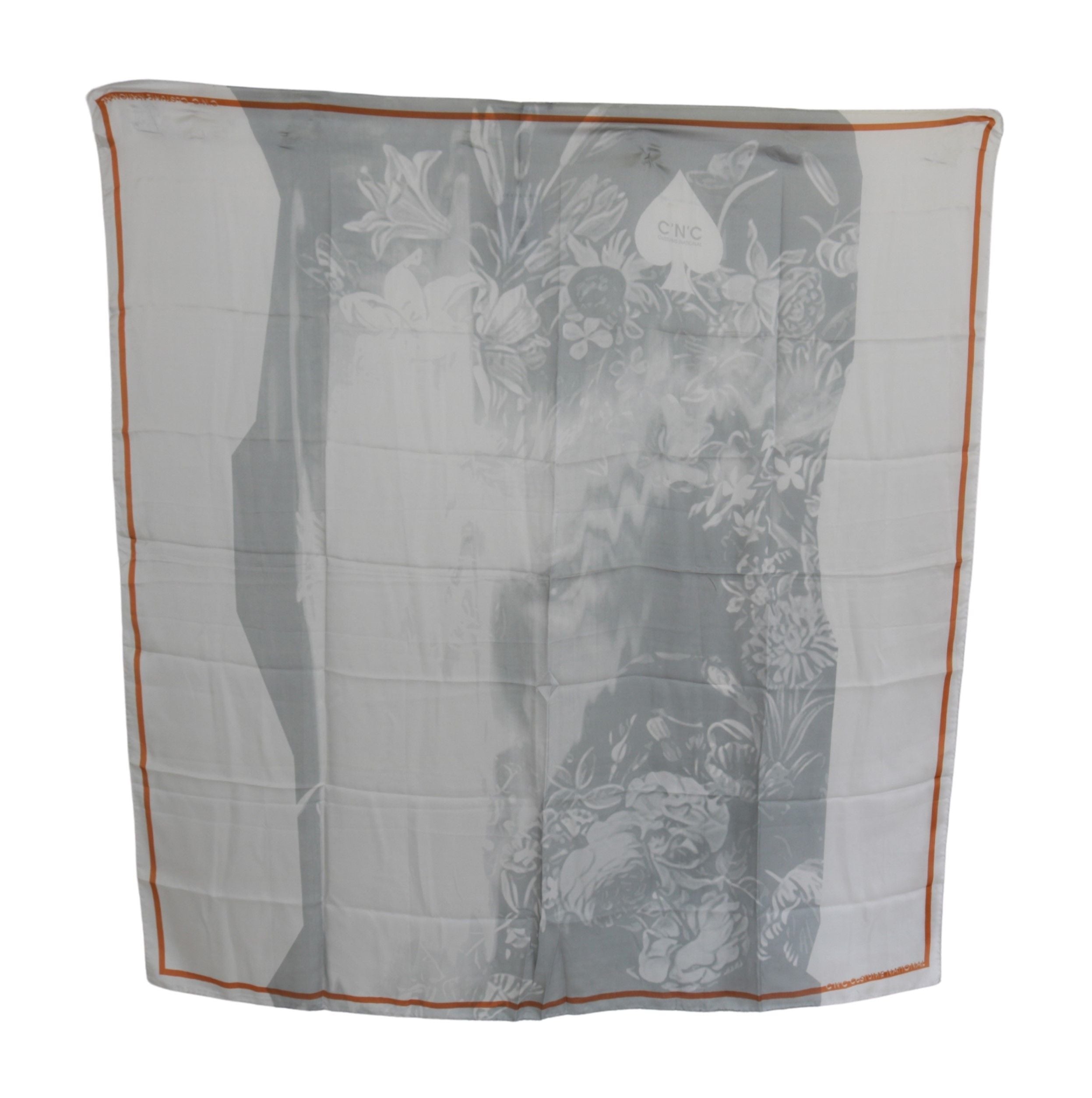 Costume National Grau Rot Seidenschal Foulard Wickelschal