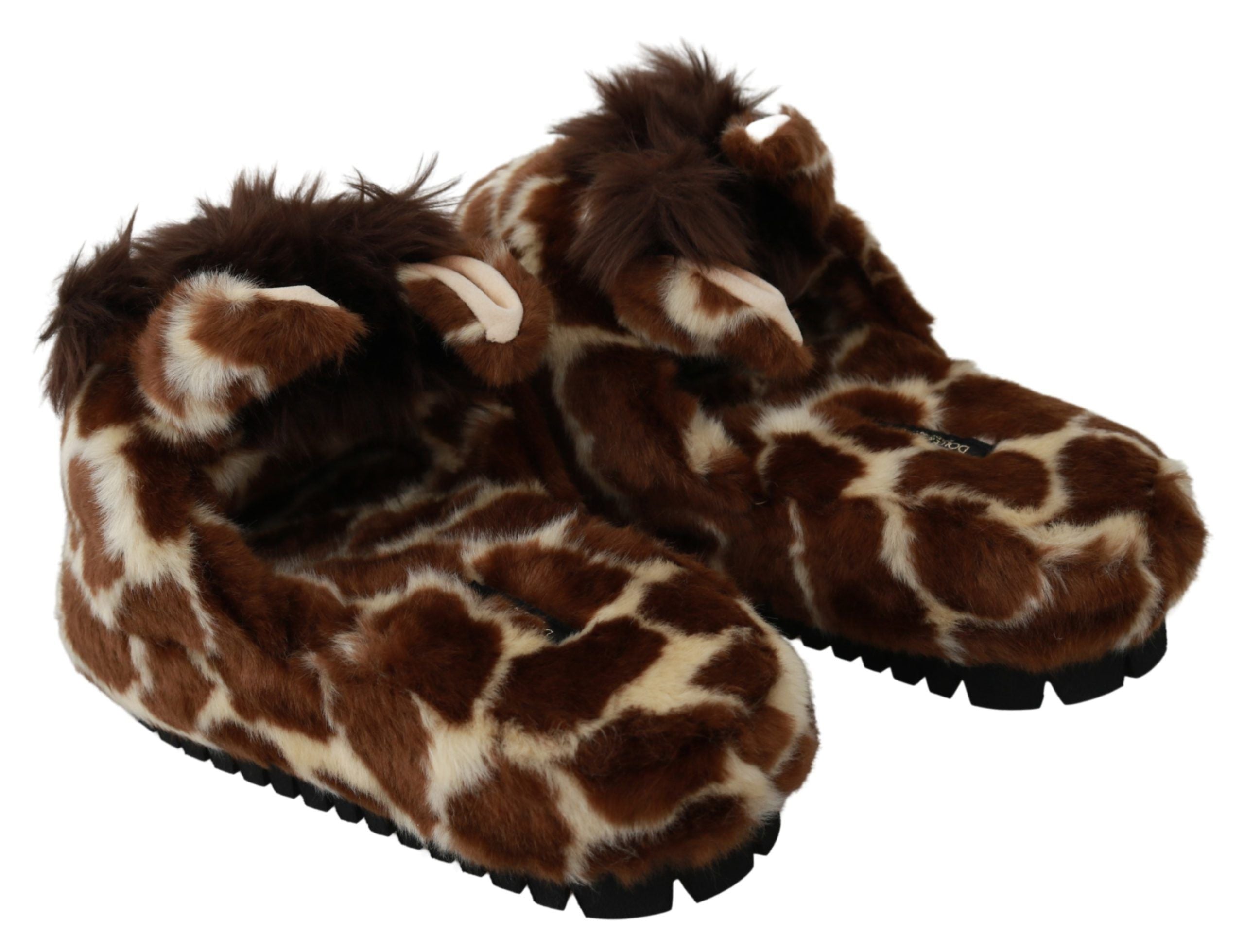 Dolce & Gabbana Braune Giraffen-Slipper Flats Sandalen Schuhe