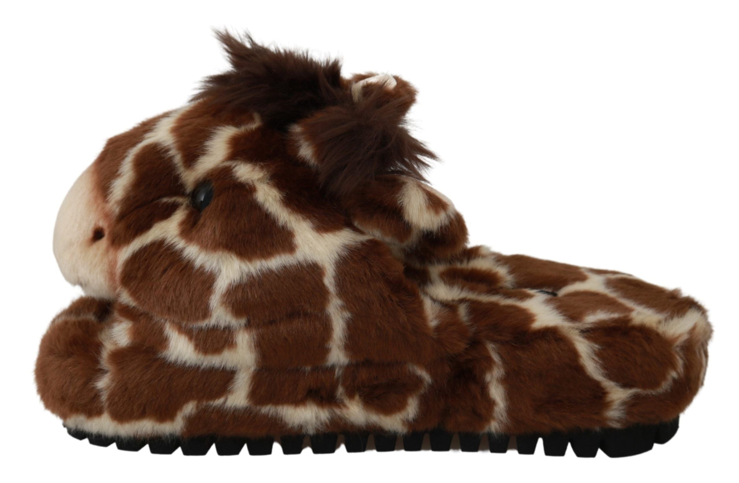 Dolce & Gabbana Braune Giraffen-Slipper Flats Sandalen Schuhe