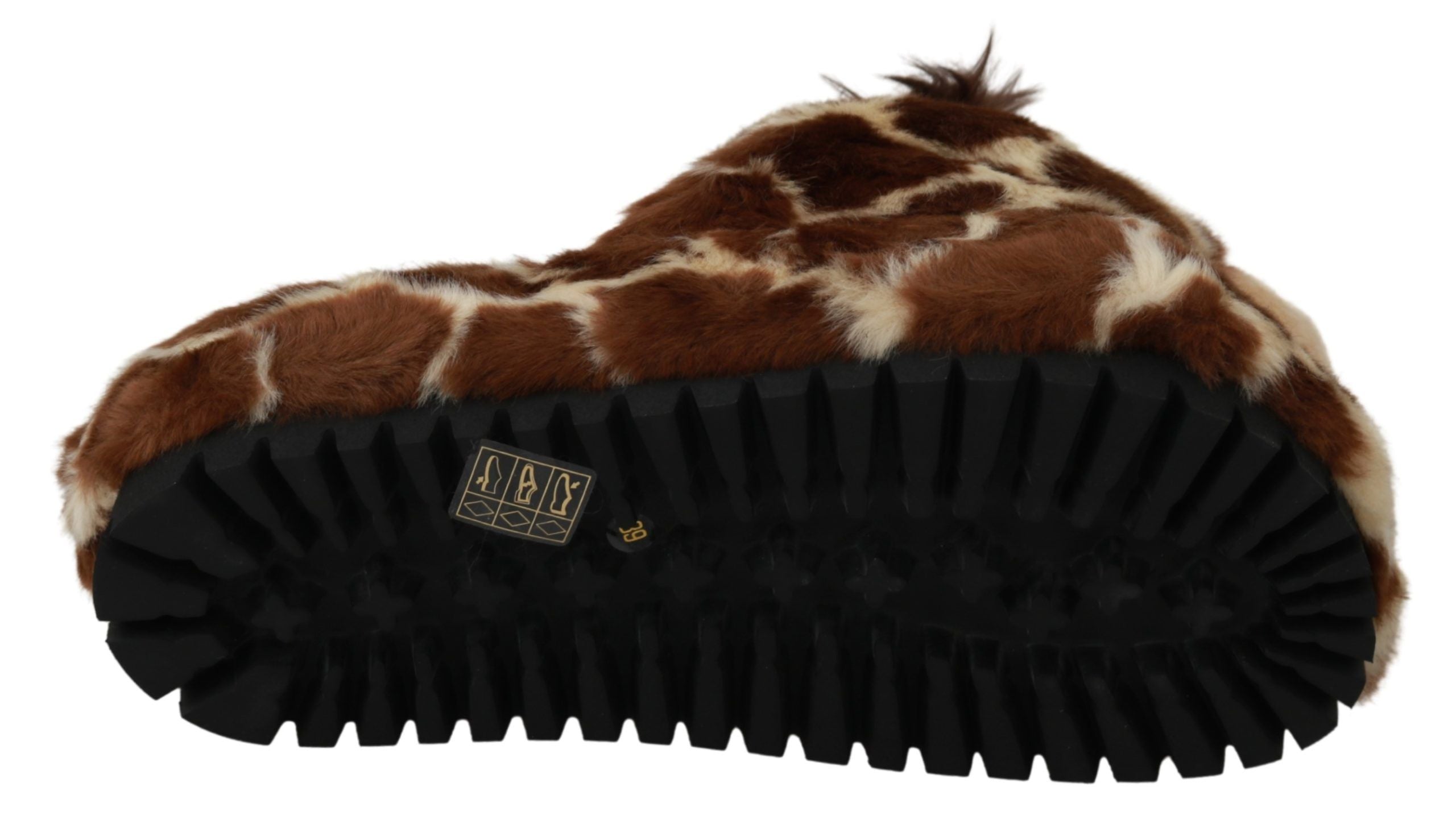 Dolce & Gabbana Braune Giraffen-Slipper Flats Sandalen Schuhe