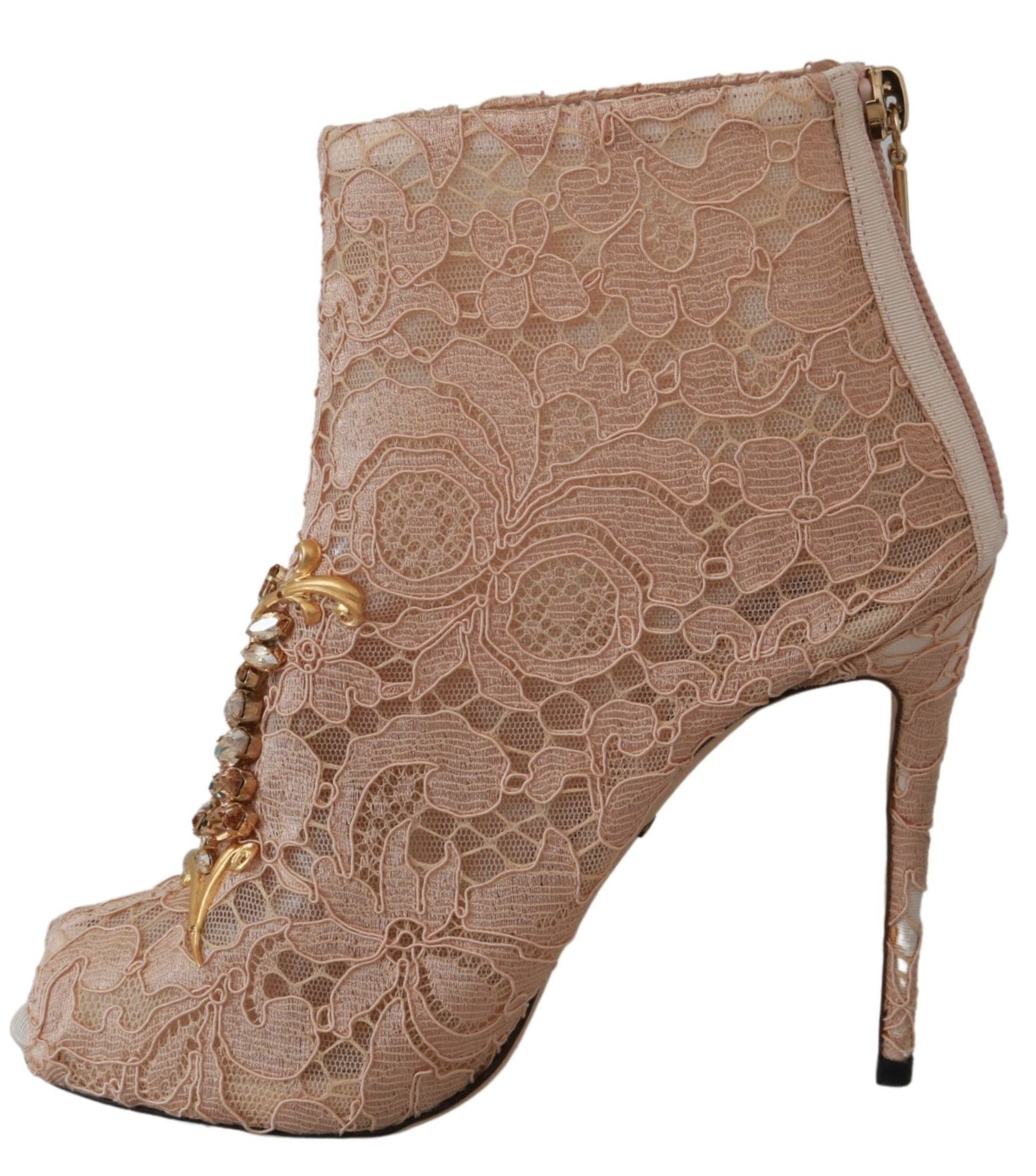 Dolce & Gabbana Pink Crystal Lace Booties Stilettos Schuhe