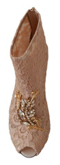 Dolce & Gabbana Pink Crystal Lace Booties Stilettos Schuhe