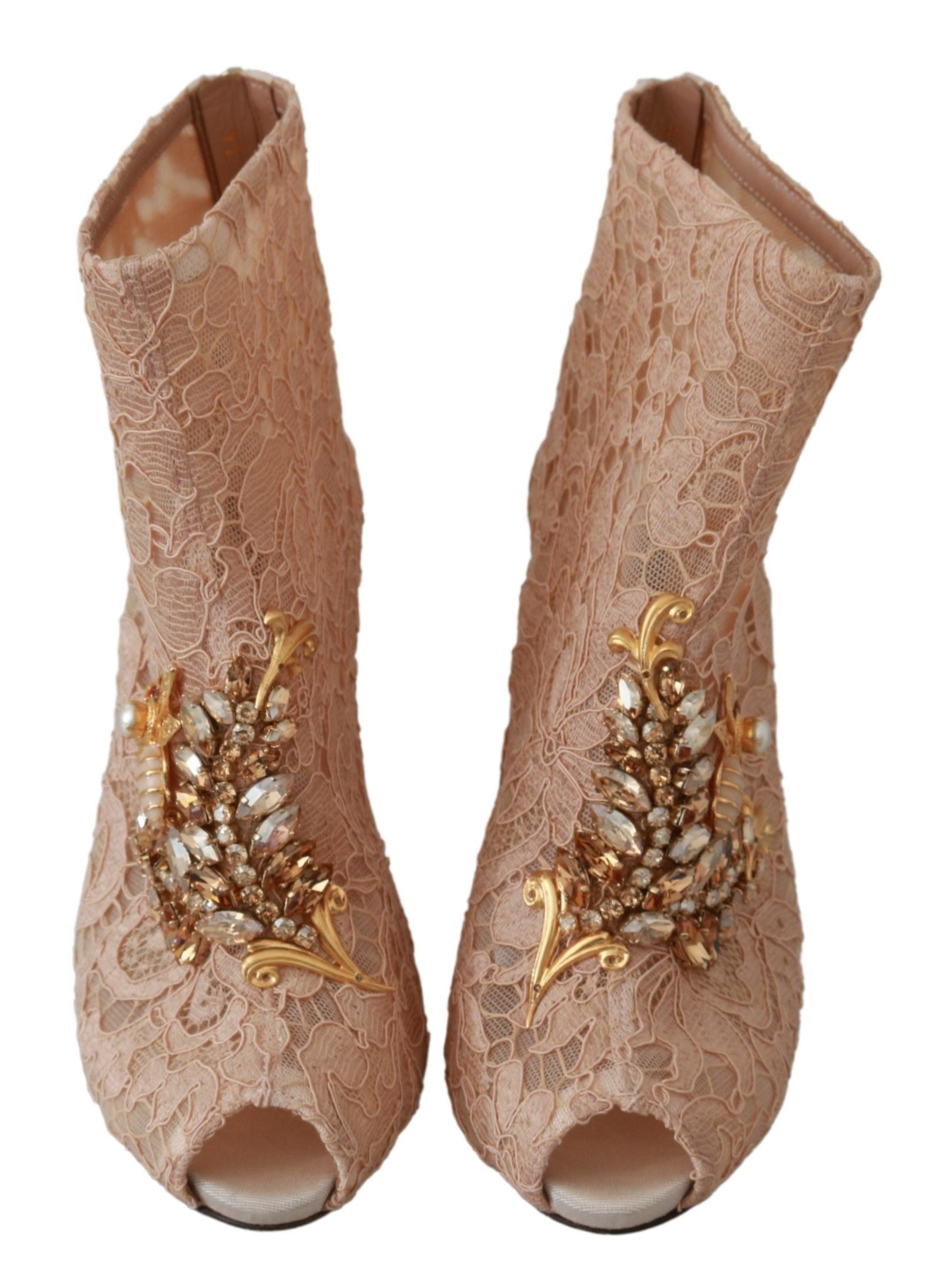 Dolce & Gabbana Pink Crystal Lace Booties Stilettos Schuhe