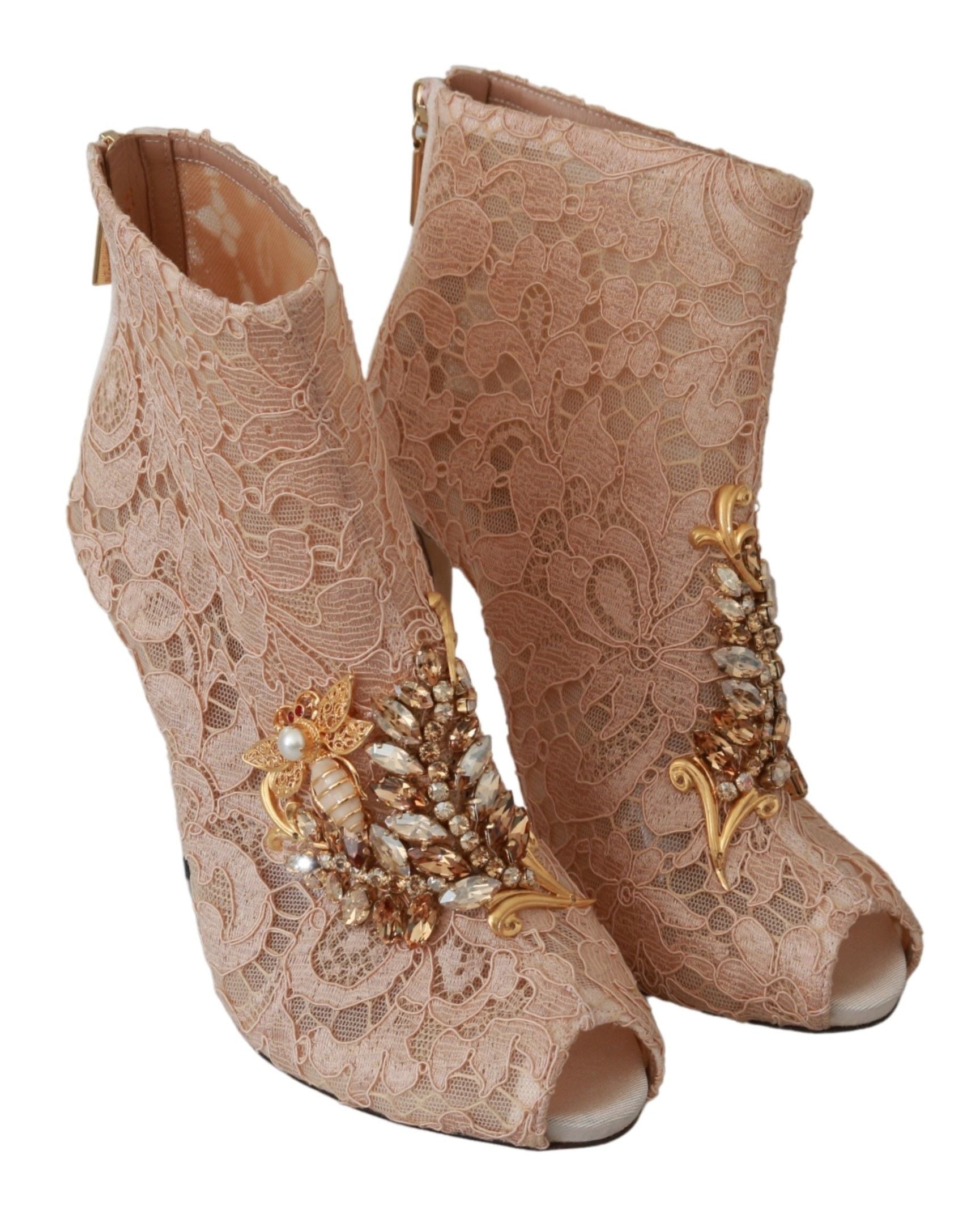 Dolce & Gabbana Pink Crystal Lace Booties Stilettos Schuhe