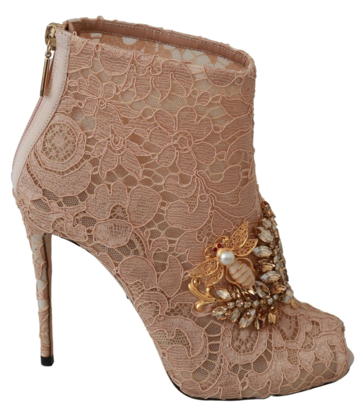 Dolce & Gabbana Pink Crystal Lace Booties Stilettos Schuhe