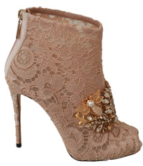 Dolce & Gabbana Pink Crystal Lace Booties Stilettos Schuhe