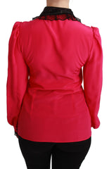 Dolce & Gabbana Rosa Seiden Bluse mit schwarzen Pailletten und Spitze