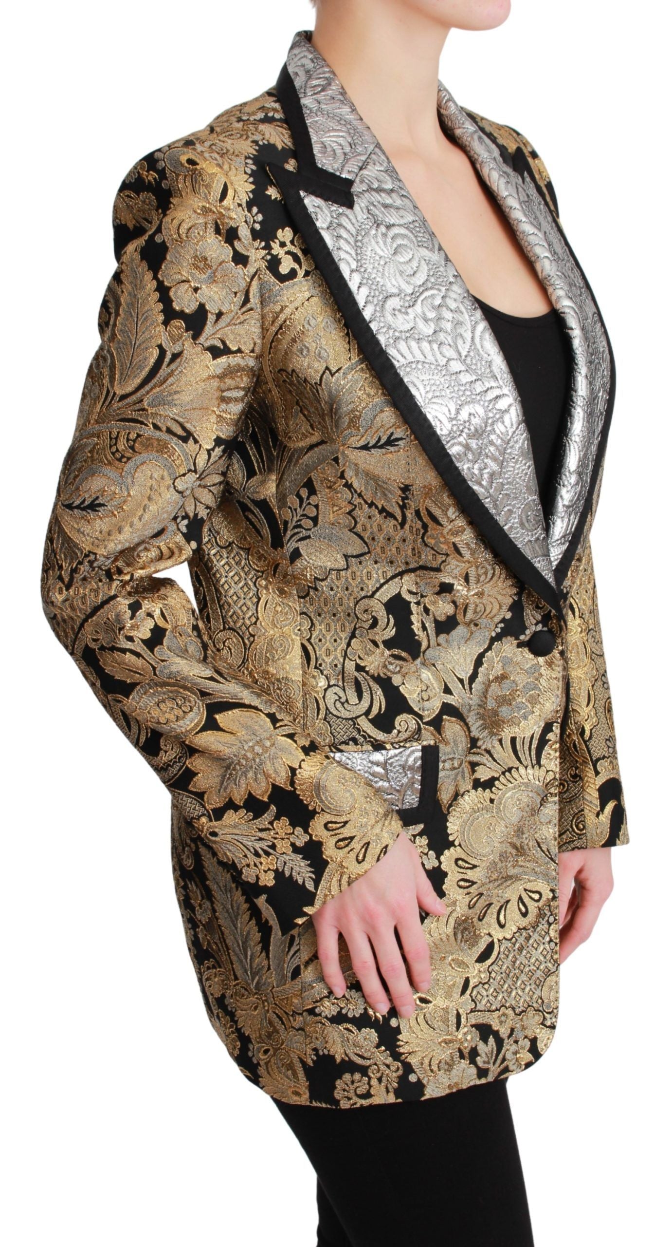 Dolce & Gabbana Schwarze Gold-Jacquard-Blazerjacke