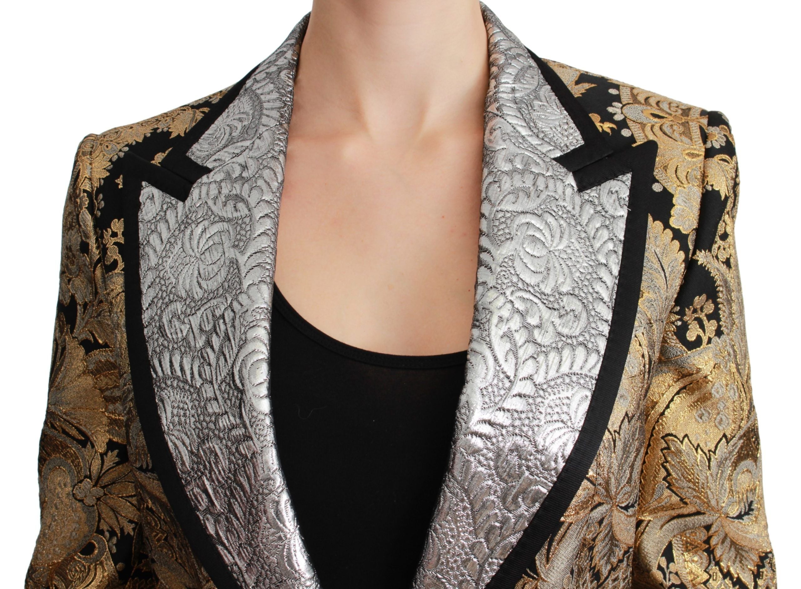 Dolce & Gabbana Schwarze Gold-Jacquard-Blazerjacke