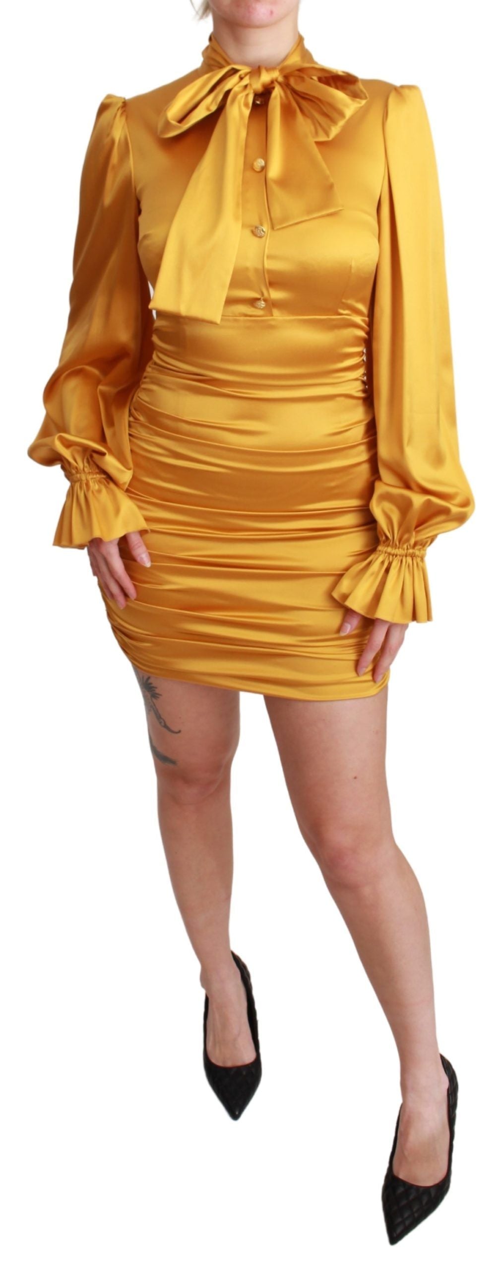Dolce & Gabbana Gelbes Seiden-Stretch-Etuikleid Bodycon Minikleid