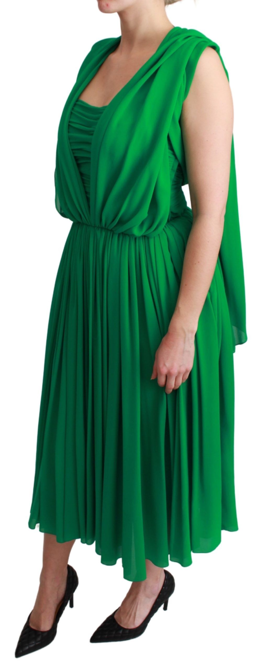 Dolce & Gabbana Maxikleid aus 100 % Seide, ärmellos, plissiert, Grün
