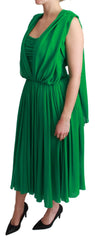 Dolce & Gabbana Maxikleid aus 100 % Seide, ärmellos, plissiert, Grün