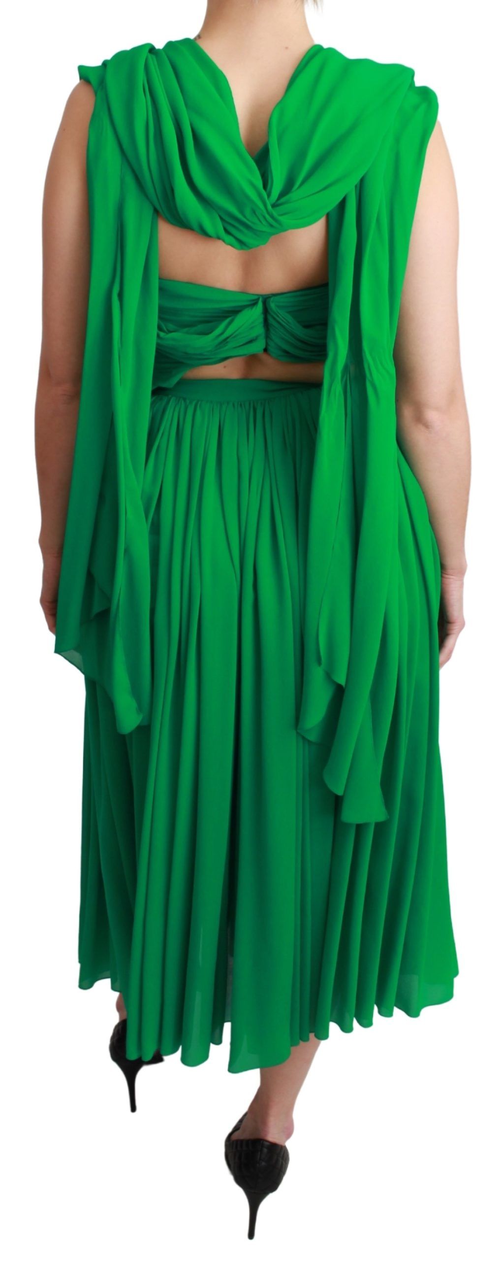 Dolce & Gabbana Maxikleid aus 100 % Seide, ärmellos, plissiert, Grün
