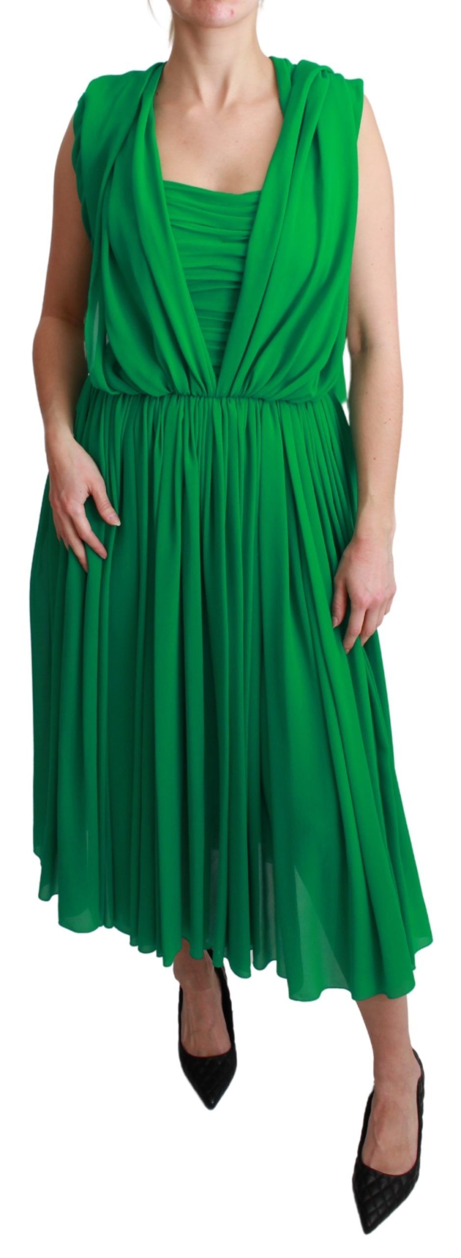 Dolce & Gabbana Maxikleid aus 100 % Seide, ärmellos, plissiert, Grün