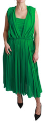Dolce & Gabbana Maxikleid aus 100 % Seide, ärmellos, plissiert, Grün