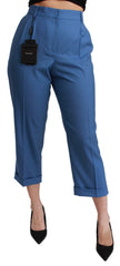 Dolce & Gabbana Blauwe Geplooide Wollen Cropped Broek met Manchetten