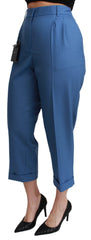 Dolce & Gabbana Blauwe Geplooide Wollen Cropped Broek met Manchetten