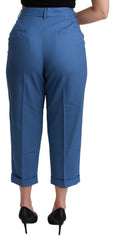 Dolce & Gabbana Blauwe Geplooide Wollen Cropped Broek met Manchetten