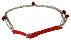 Dolce & Gabbana Roter Taillengürtel aus Leder mit Rosen und Silberdetails