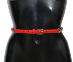 Dolce & Gabbana Roter Taillengürtel aus Leder mit Rosen und Silberdetails
