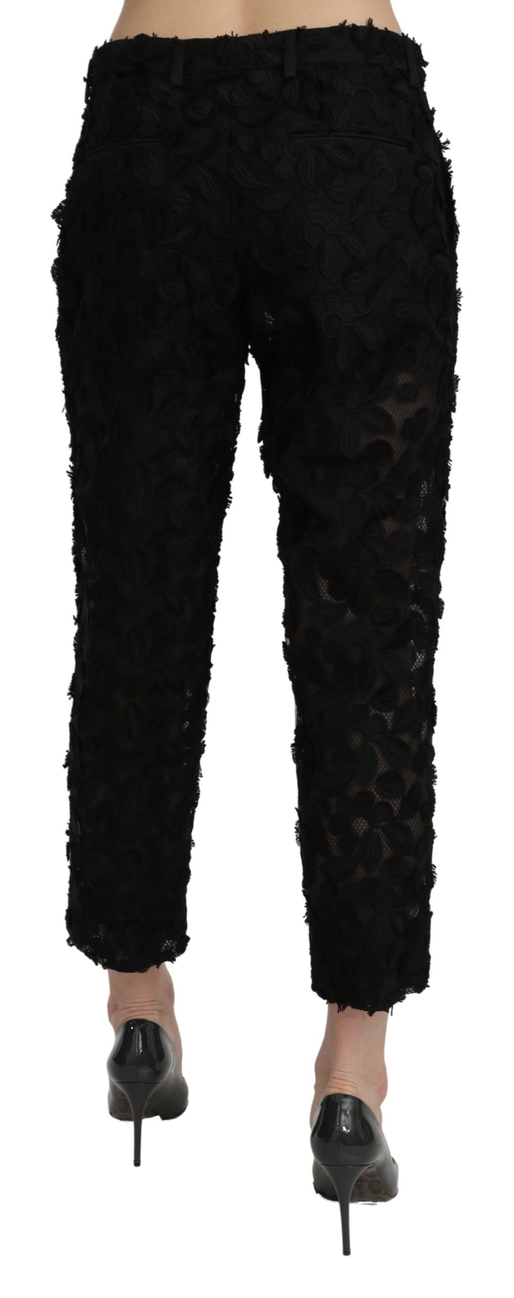 Dolce & Gabbana Schwarze gerade geschnittene hochtaillierte Hose aus Spitze