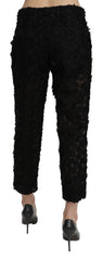 Dolce & Gabbana Schwarze gerade geschnittene hochtaillierte Hose aus Spitze