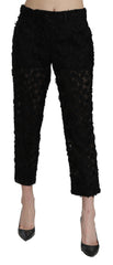 Dolce & Gabbana Schwarze gerade geschnittene hochtaillierte Hose aus Spitze