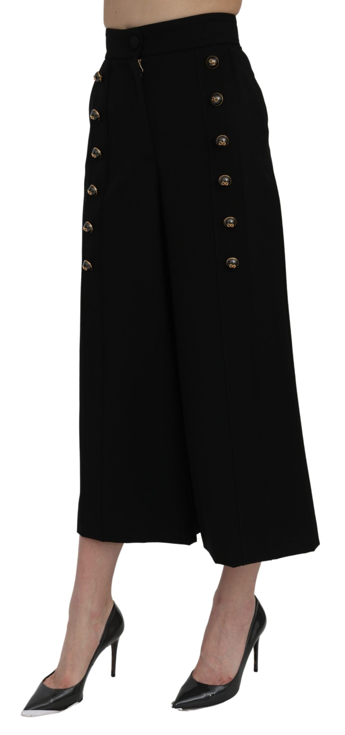 Dolce & Gabbana Schwarze High Waist Cropped-Hose mit weitem Bein