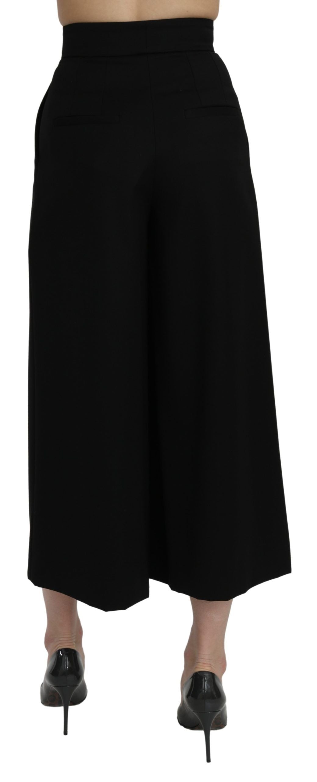 Dolce & Gabbana Schwarze High Waist Cropped-Hose mit weitem Bein