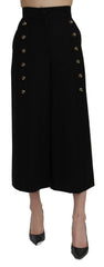 Dolce & Gabbana Schwarze High Waist Cropped-Hose mit weitem Bein