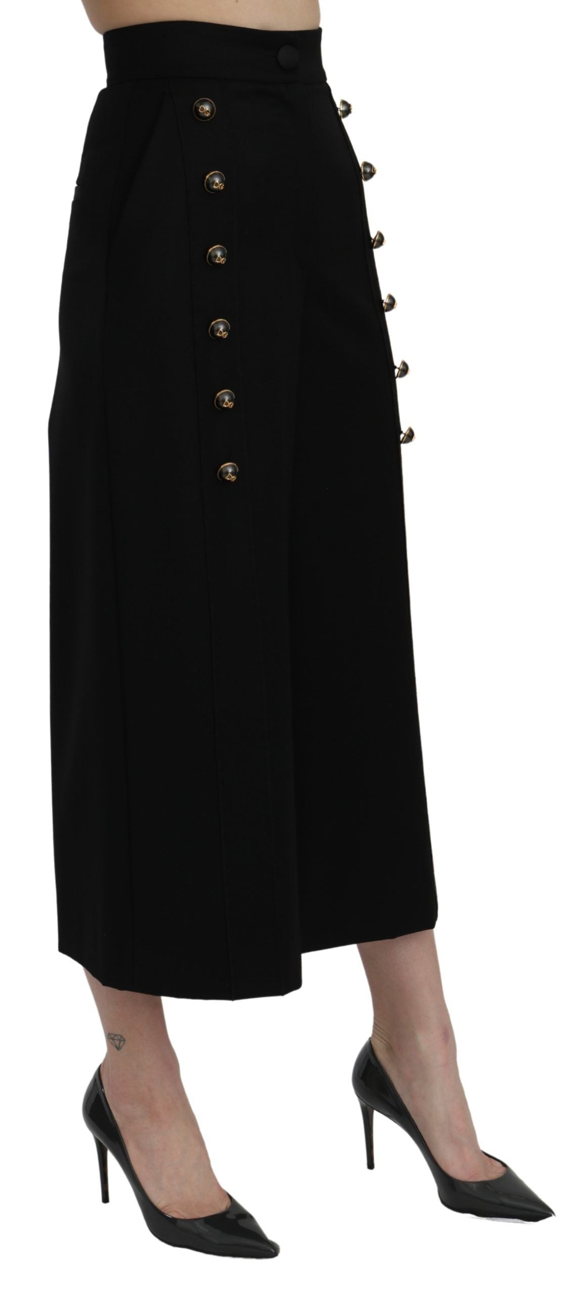 Dolce & Gabbana Schwarze High Waist Cropped-Hose mit weitem Bein