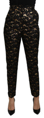 Dolce & Gabbana Schwarze High-Waist-Hose aus Goldbrokat