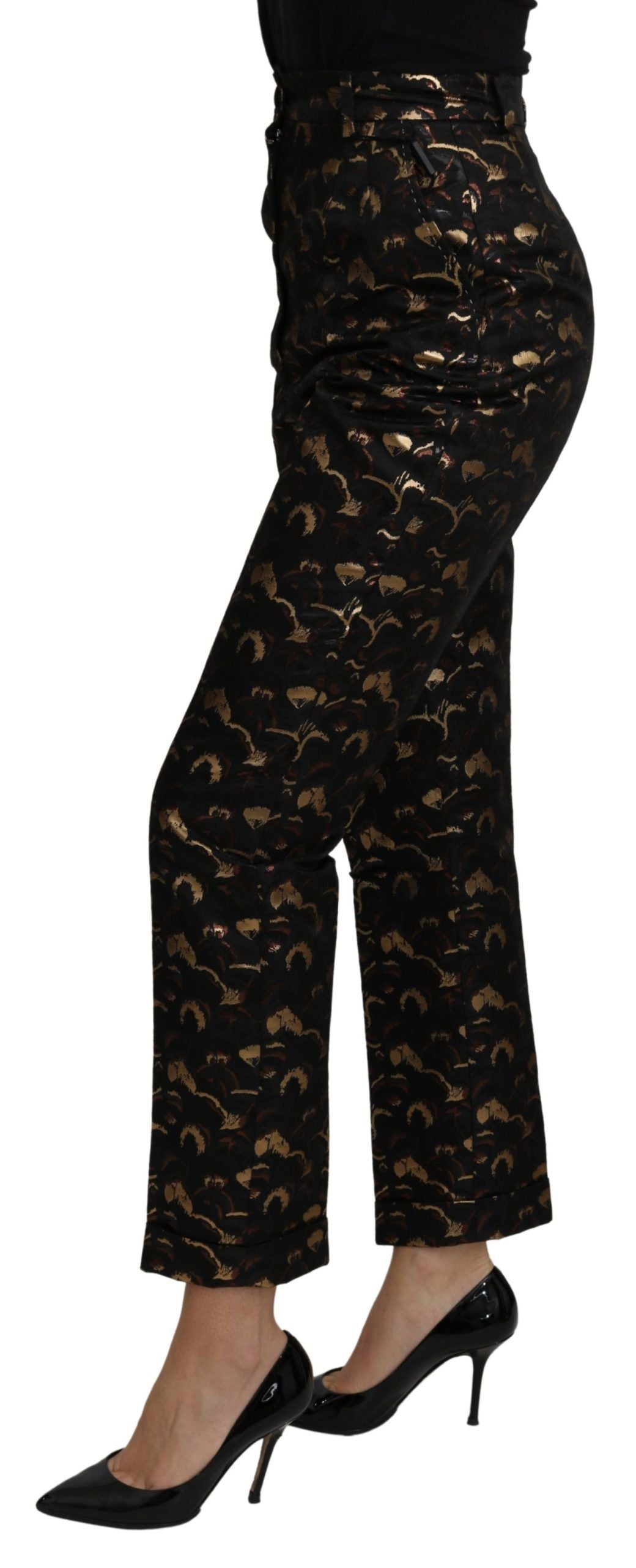 Dolce & Gabbana Schwarze High-Waist-Hose aus Goldbrokat