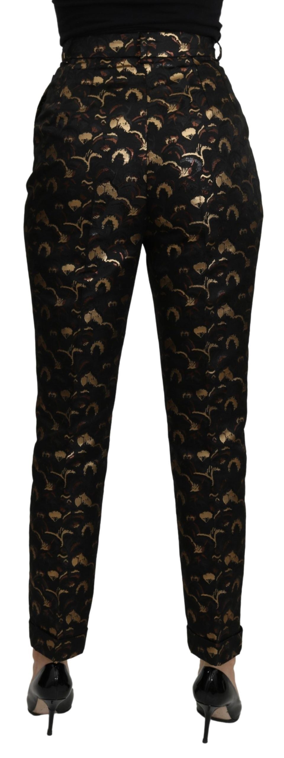 Dolce & Gabbana Schwarze High-Waist-Hose aus Goldbrokat