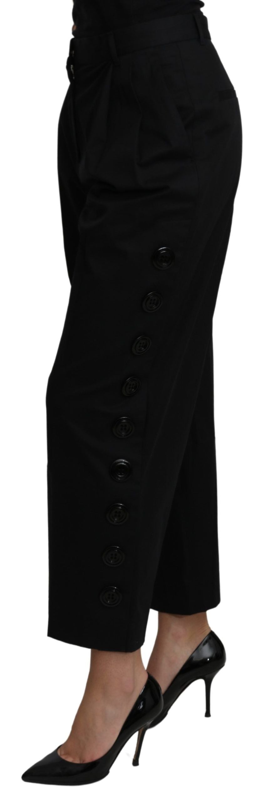 Dolce & Gabbana Schwarze High-Waist Cropped-Hose aus Baumwoll-Stretch