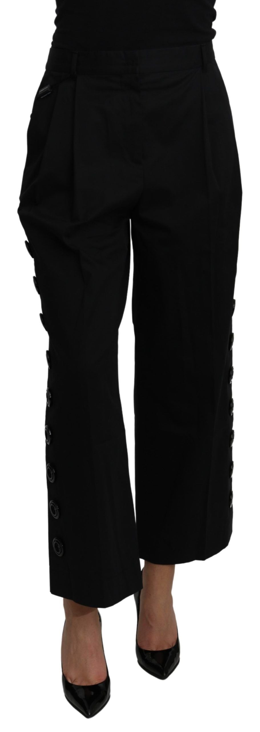 Dolce & Gabbana Schwarze High-Waist Cropped-Hose aus Baumwoll-Stretch