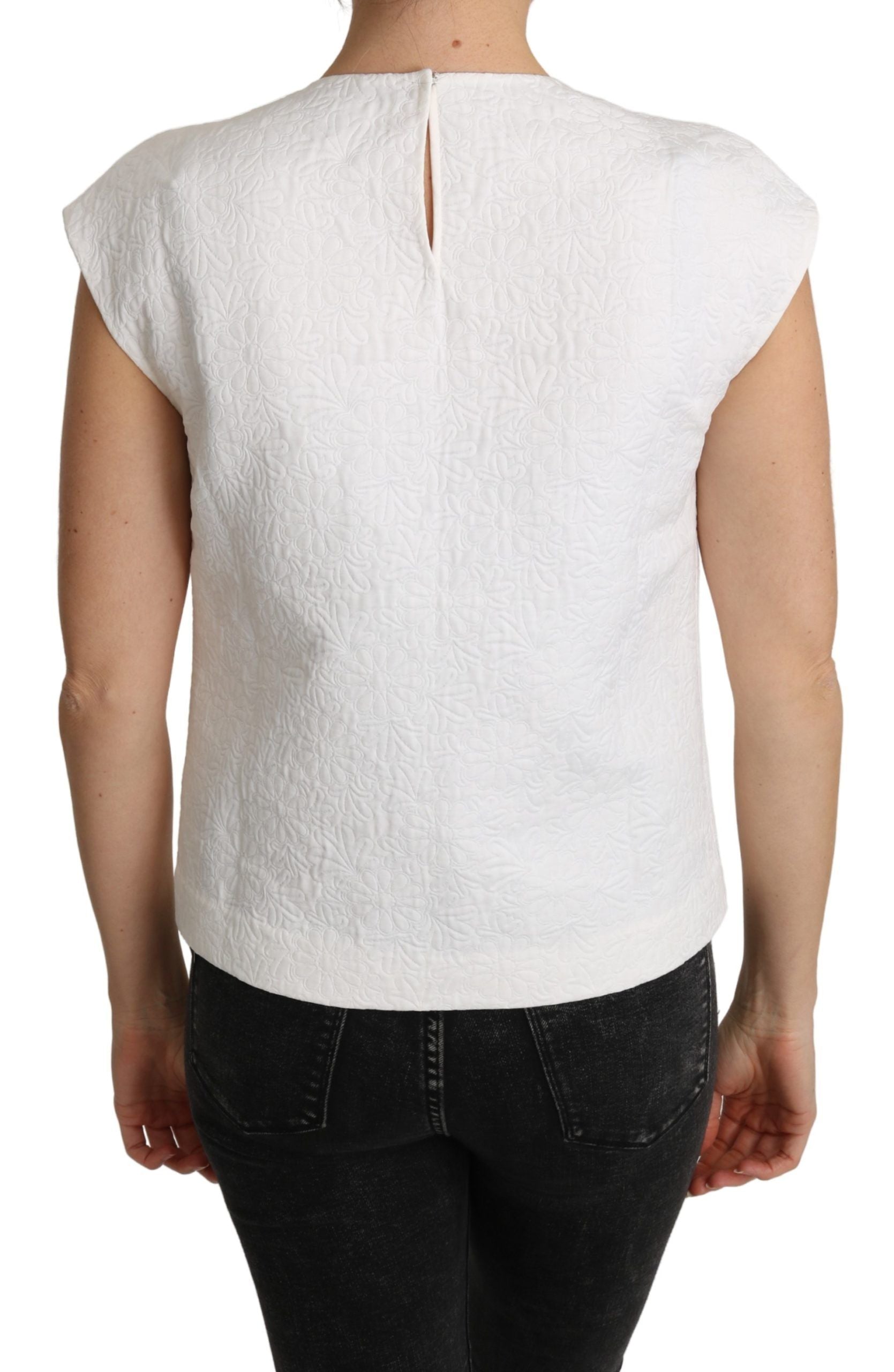 Dolce & Gabbana Weiße Bluse aus geblümtem Brokat Baumwolltop