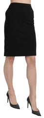 GF Ferre Black High Waist Pencil Cut Knee Length Formal Skirt