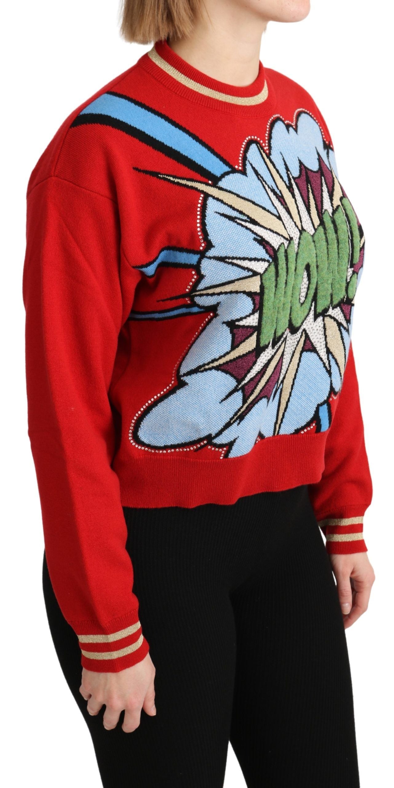 Dolce & Gabbana Roter Kaschmir-Strickpullover mit Cartoon-Motiv