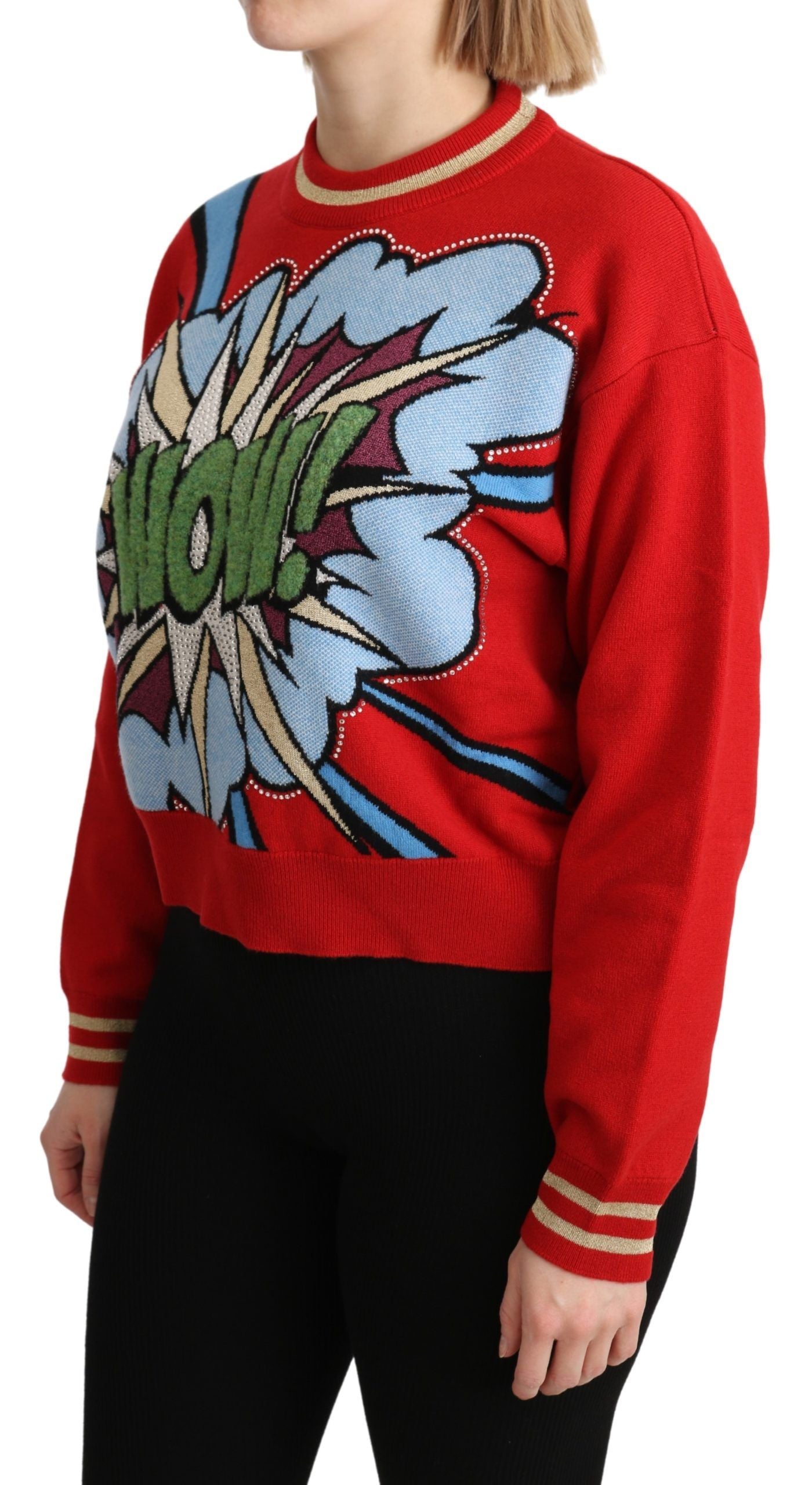 Dolce & Gabbana Roter Kaschmir-Strickpullover mit Cartoon-Motiv