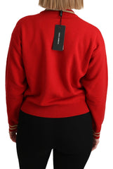 Dolce & Gabbana Roter Kaschmir-Strickpullover mit Cartoon-Motiv