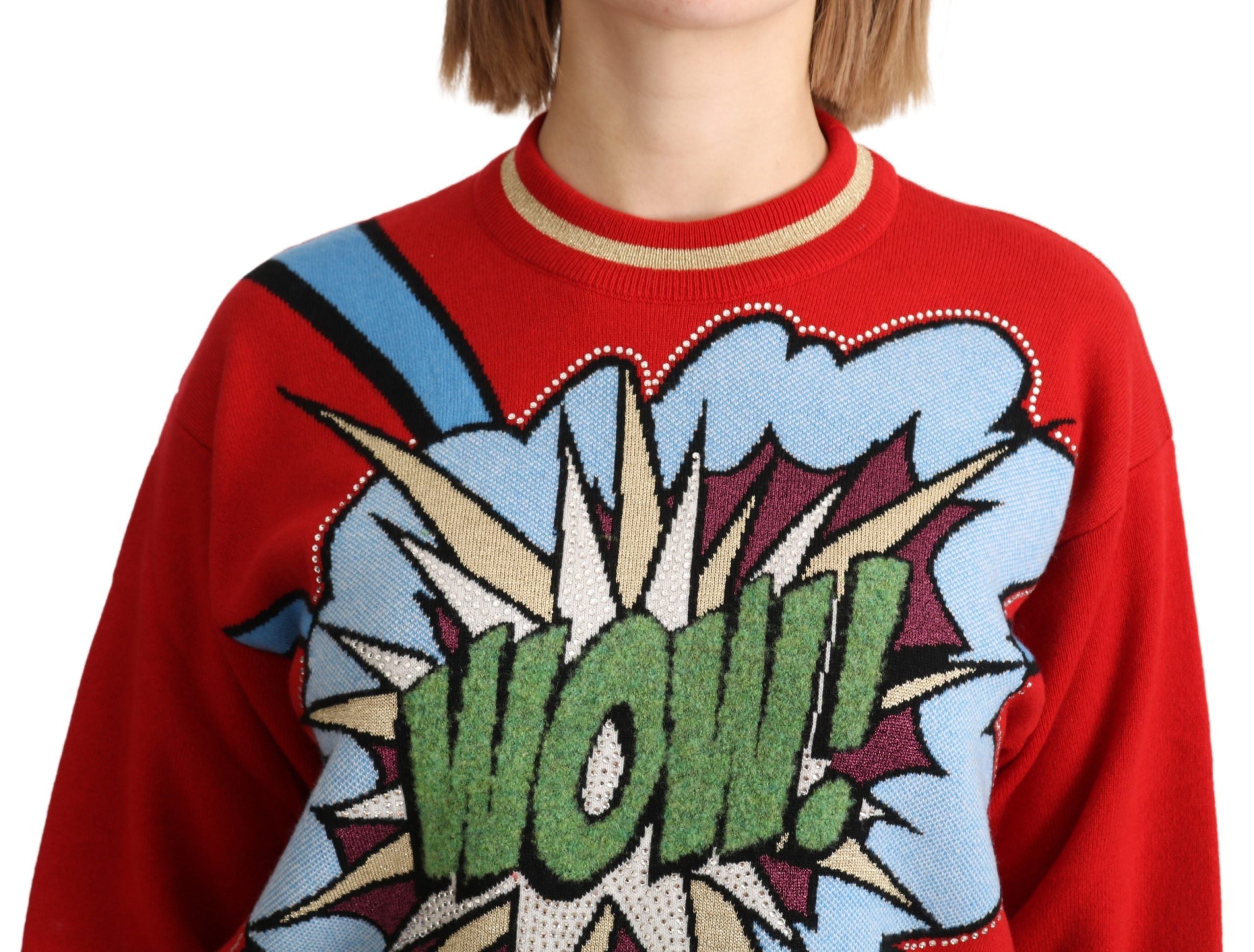 Dolce & Gabbana Roter Kaschmir-Strickpullover mit Cartoon-Motiv