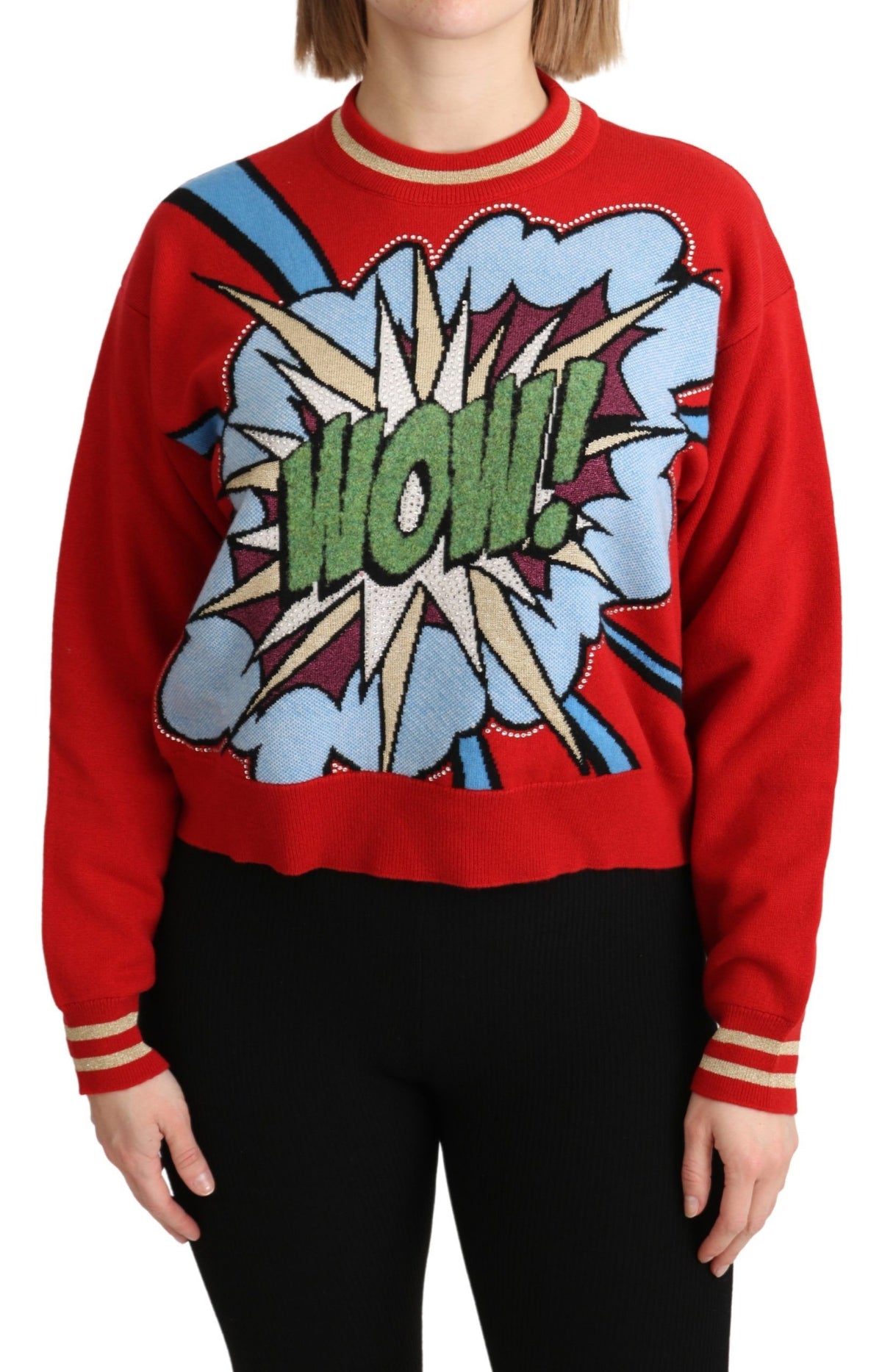 Dolce & Gabbana Roter Kaschmir-Strickpullover mit Cartoon-Motiv